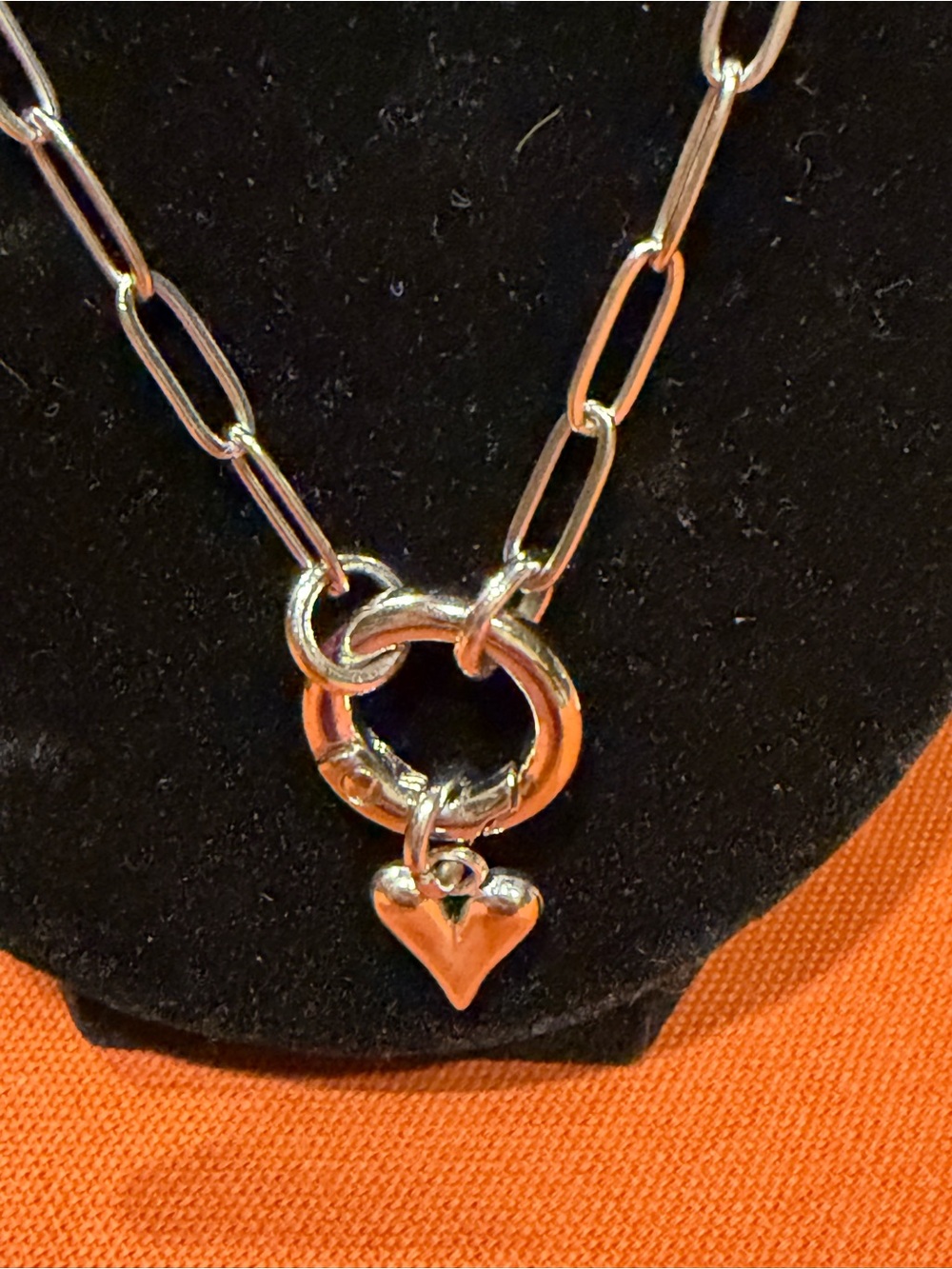 Silver Heart Pendant Link Necklace - Silver